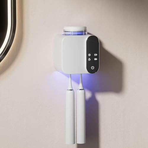 Maxspace UV Zahnbürste Sterilisator, Elektrische Zahnbürste zur Wandmontage mit Trocknen Solar- und USB-Ladung, Zahnbürstenhalter mit 2 Steckplätzen (Weiß)