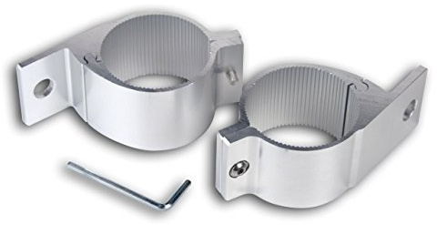 2 colliers de serrage pour fixer des phares, par exemple sur des barres avant ou des arceaux de sécurité avec un diamètre de tube de 75 à 78 mm, en aluminium.