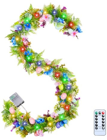 Lichterkette Ostern, Ostergirlande mit Beleuchtung, 3 M 20 LED Osterdeko Girlande Ostern Deko Ostereier Lichterkette Außen Innen, Künstliche Ostereiergirlande Frühling Osterkranz Deko Türkranz (D)