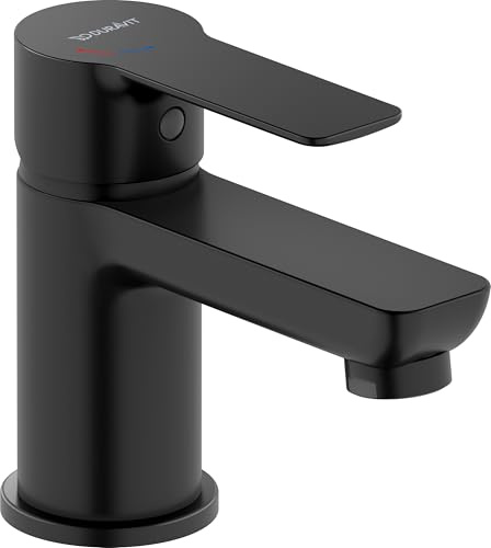 Duravit D-Code Waschtischarmatur, Größe S (Auslauf Höhe 125 mm), energiesparende Waschbecken Armatur (FreshStart), wassersparender Wasserhahn Bad (MinusFlow), Schwarz Matt