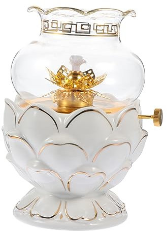 Cabilock buddhistische Lotuslampe Petroleumlampe Grün Solar - einzigartige Lampe Desktop - Butterlampe bürodeko Office Decoration Tempel Dekoration zartes Lampendekor dimmbares Licht Glas Weiß
