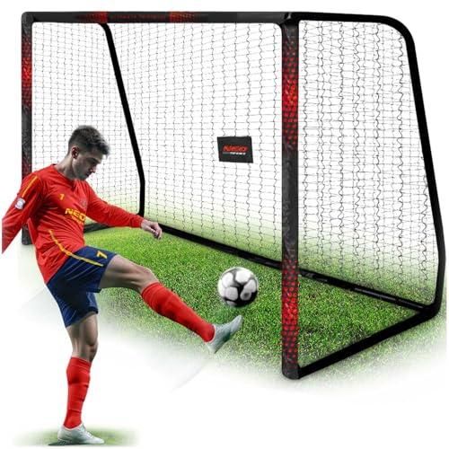 Neo-Sport Fotbollsmål fotbollsmål för barn och vuxna med skyddsfodral 300 x 200 x 120 cm svarta röda prickar