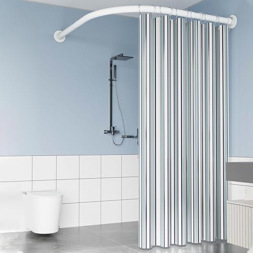 APHTOCF Asta per Tenda Doccia L Forma Regolabile, 90-130x90-130cm Bastone Tenda Doccia Angolare in Acciaio Inox, per Vasca da Bagno Bagno Spogliatoio Armadio, Forata/Senza Foratura, Bianco
