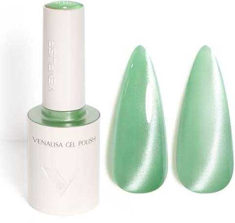 Venalisa Gel Nail Polish Green Cat Eye 10ml Stylish Round Bottle with Top Label Showing Color and Number UV Gel Polish for Stunning Nail Art Design 5018