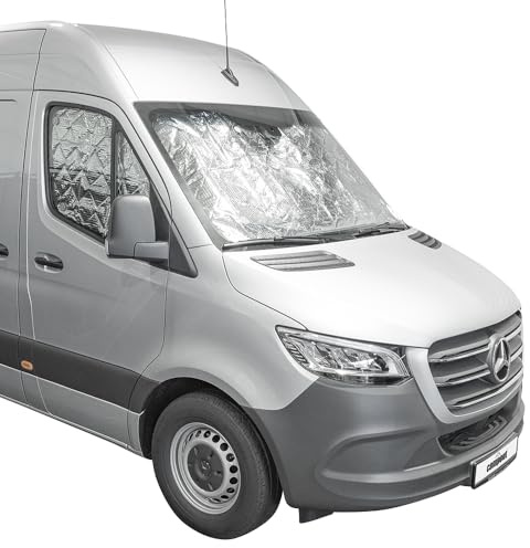 Campout Thermomatten Set für Mercedes Sprinter ab 04-2006 - 2014 - Sonnenschutz - Frontscheibenabdeckung - Isolierende Fensterfolie - Auto Frontscheibe - Inkl. Befestigungssauger - 3 Stück