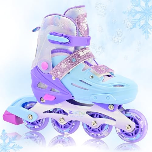 2PM SPORTS Patines en Línea para Niñas de 4 a 12 años, Patines Ajustables para Principiantes Juveniles Interior Tallas 11C 1 2 3 4 5 6 7 8 Copos de Nieve