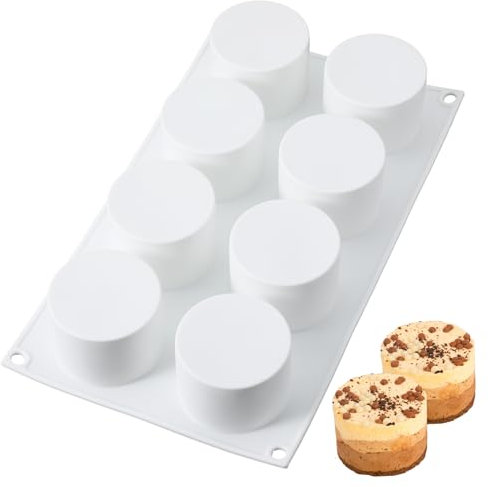Piriuuo Cake Puck Mold Set, Silicone Molds for Baking 8-Cavity Round Mini Cheesecake Molds Flat Cake Pop Mold for DIY Cakepucks Cakes Cores Cookie Chocolate Desserts Making