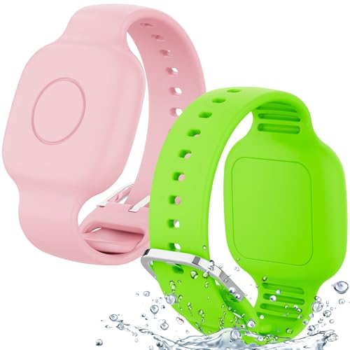 SkyArmor Waterproof Silicone Bracelet for Tile Mate 2024/2022, Hidden GPS Tracker Holder for Kids, Teens & Elderly, Adjustable Anti-Lost Wristband, Durable, Lightweight, Comfortable Fit – Pink/Green