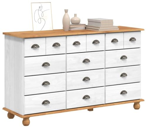 vidaXL Schubladenkommode mit Schubladen ASKIM Weiß 79 x 40 x 133,5 cm | 12 Schubladen, damit du alles ordentlich verstauen kannst, Hergestellt aus massivem Holz und Metall,