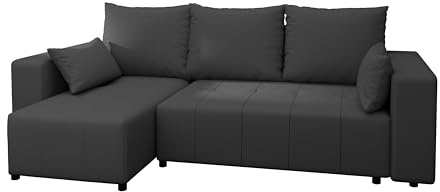 4ALL HOME Ecksofa mit Schlaffunktion Tico 246x145 cm - Couch - Sofa mit Bettkasten - Eckcouch - L-Form - Schlaffsofa - Schlafsofa mit Bettkasten - Universal (Neve 97 Graphit)