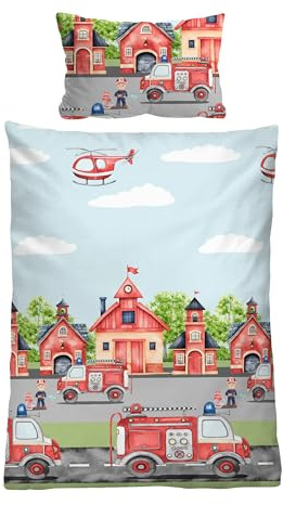 biberna Feinbiber Bettwäsche 0004523 Feuerwehr 1x 100x135 cm + 1x 40x60 cm, pistaziengrün