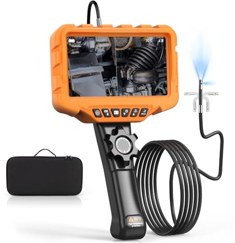 Caméra d'inspection articulée bidirectionnelle à 210 °, double objectif, caméra de vidange IPS de 17,8 cm avec lumière, endoscope flexible pour inspection murale/automobile/moteur (sonde fine de 0,6