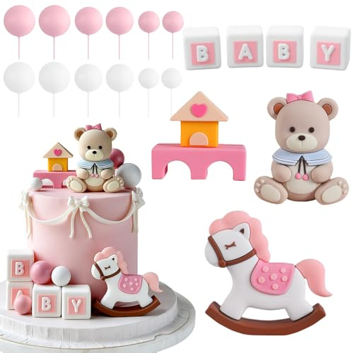 XFSRG Decorazione Torta Orso Topper Palline Cake Topper Decorazione Torta Rivelazione di Genere Compleanno Babyshower (Rosa)