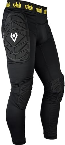Rehab Lange Torwarthose, Unterziehhose, schwarz, gepolstert an Hüfte und Knie, Atmungsaktiv und mit elastischem Bund, Torwarttrainingshose, Größe: 164