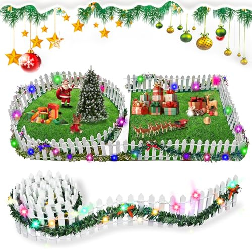 Aohcae Accesorio de gnomo de Navidad, 100 cm x 5 cm, valla en miniatura, madera, blanco, miniatura, accesorios con luz de colores para jardín de hadas en miniatura