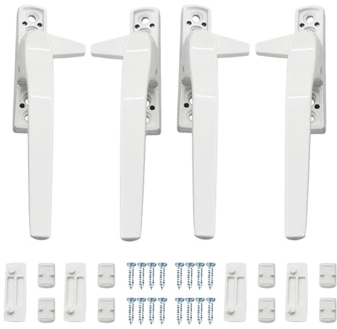 Yuiturt Window Handle, UPVC Window Handles, Window Handle Replacement Kit, Left and Right Hand (White) Aluminum Alloy Lever with Security Lock, Childproof Mechanism for Home Office (4-Pack White)