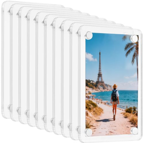 qxayxa 10 Pz (5 Coppie) Cornice per Foto Trasparente in Acrilico, 15x10cm Cornici Magnetiche per Frigorifero, Cornici Portafoto Bifacciali Senza Cornice, Porta Foto da Tavola