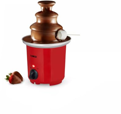 Tower 90W Chocolate Fountain in Red – Three-Tier Hot Chocolate Fondue Maker (Model T19051RD)