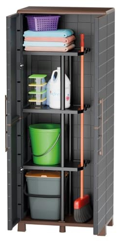 Art Plast Armadio con scope + 3 ripiani estraibili 2 ante antracite 68 x 37 x 169 cm - Armadio con scope carico 60 kg max - per garage lavanderia
