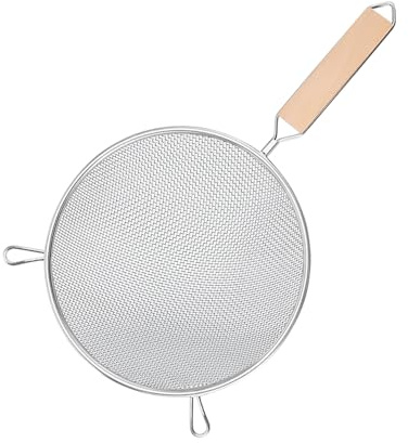 hzexun Passoire à Maille Fine INOX- Tamis de Cuisine de 16cm de Diamètre Avec Manche en Bois, Ne Pas Mettre au Lave Vaisselle Idéales pour égoutter les pâtes, le quinoa et le riz (16CM)