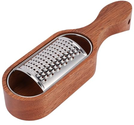 Luocute Râpe à Fromage avec Manche en Bois avec Récipient, Broyeur à Fromage en Acier Inoxydable avec Espace de Rangement, Amovible pour Légumes Citronnés, Râpe Brune