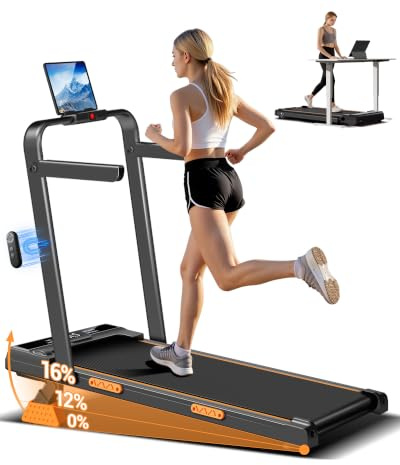 Cinta de Correr Plegable con Inclinación 16%,10KM/H Cinta Correr Plegable, Pantalla LED, Reposabrazos Ajustables, 3.0HP Walking Pad, Caminadora Electrica para Casa, Capacidad de Carga 159KG
