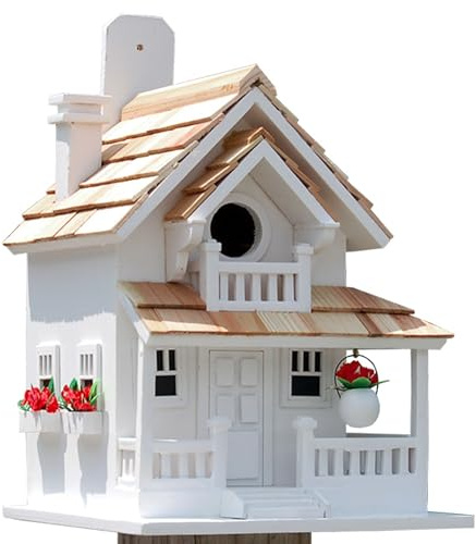 Home Bazaar Hand-made Backyard Bird Cottage White Bird House - Bird Friendly - Home Decor