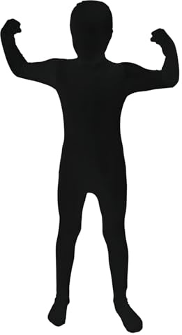 Morphsuits svart helkroppsdräkt för barn, rolig maskeraddräkt pojkar flickor – M (105–119 cm)