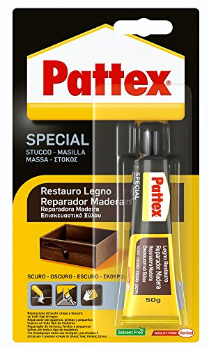 Pattex Special Restauro Legno Scuro, Stucco Adesivo Forte ed Elastico, Per stuccatura di Fori o Ricostruzione di Parti mancanti di Legno, Carteggiabile, Verniciabile, Lucidabile, 50 g