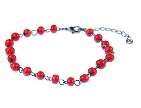 Miniblings perle rouge cheville perles en bois chaîne de cheville collier Ethno Folklore rouges bijoux faits à la main I Summer Beach Bijoux d'été
