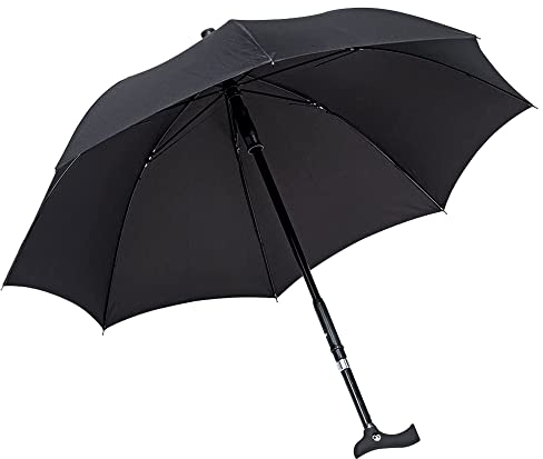 Ossenberg Stockschirm Twin mit Fritzgriff – Ø 105cm – 2 in 1 Gehstock & Regenschirm – Handstock, Gehhilfe, Gehstütze – höhenverstellbar - schwarz