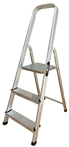 BTF Scala Domestica in Alluminio Pieghevole Portatile 3 Gradini Antiscivolo Capacità Max. 150 kg Leggera Durevole Argento