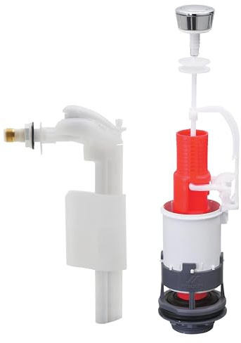 Wirquin 10724037 Chasse d'eau wc complète mécanisme wc simple chasse MP & robinet flotteur à alimentation latérale F90, blanc et rouge