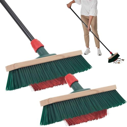 Novaliv 2X Besen mit V-Beborstung 40 cm Elaston grün/rot | Besen mit Teleskopstiel | Straßenbesen Kehrbesen Gartenbesen Industriebesen Hofbesen Allzweckbesen Großraumbesen Garden Broom Strassenbesen