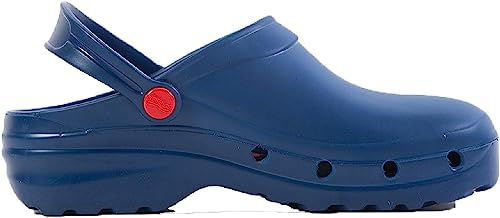 REPOSA Zuecos sanitarios modelo Light One, zócalo profesional con suela de goma antideslizante SRC, cordón abatible, suela antibacteriana y plantilla anatómica, material ultra ligero, azul navy, 40 EU