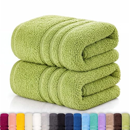 Lavea® 2er Set Duschtuch 70x140, Doppelpack, 100% Baumwolle Frottee, saugstark, weich und strapazierfähig, waschbar 60°C, trocknergeeignet, Handtuch, Handtücher, Duschtücher, Lindgrün
