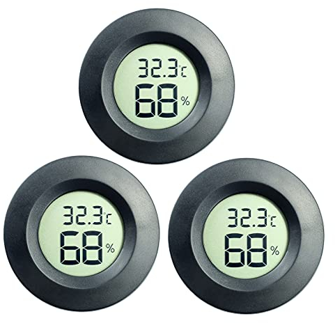 DIFCUL Igrometro Termometro Celsius Monitor LCD Digitale Misuratore di Umidità per Umidificatori Vasetti Incubatori Custodia Chitarra Rettili Serra Per Auto (3pcs Nero)