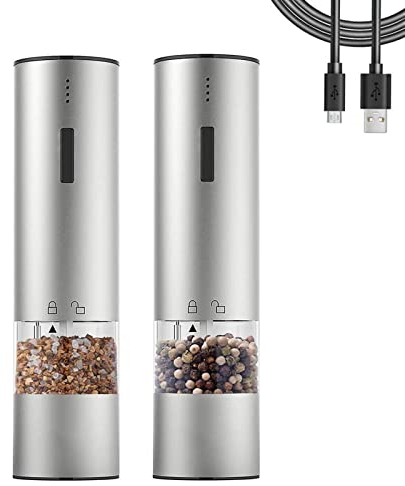 LTLWSH Macina Pepe, Macina Pepe Elettrico, Ricaricabile USB Macina Sale Pepe con Macinino in Ceramica Regolabile, Macinaspezie Acciaio Inossidabile per Saliera e Pepiera Spezie Erbe,2pcs