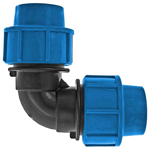 MegaHaustechnik PP Fitting Klemmverbinder Winkel 90 Grad für 25mm PE Rohr Außendurchmesser Trinkwasser PN16 Kupplung Verschraubung blau
