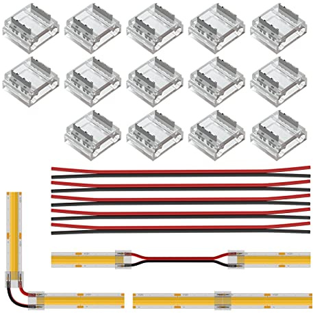 BTF-LIGHTING FCOB COB 10mm 0.39in Connector Kit 14 pcs Transparent Connector 5 pcs 15cm langes 20AWG Verlängerungskabel für spaltfreies Löten und FCOB LED-Lichtleiste Eckverbindungen