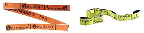 Sveltus Elastiband Orange 7 kg & Jaune 10 kg Vrac - Bandes-élastiques - Band de musculation - Entraînement - 80 cm x 25 mm (orange) & 80 cm x 40 mm (jaune) - 2 tensions - Poignées intégrées - Sveltus