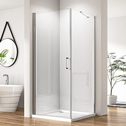 Eckeinstieg Duschkabine 75x75x195cm Schwingtür mit Seitenwand Duschabtrennung, Pendeltür mit festem Seitenteil Komplettdusche aus 6mm Nano ESG-Sicherheitsglas, Duschwand Glas Leichte Reinigung