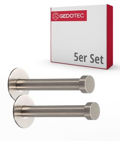 Gedotec Garderobenhaken Edelstahl Kleiderhaken Tür - Garderobe & Wand-Montage - UP-25 | Tiefe: 72 mm | Edelstahl matt gebürstet | Haken für verdeckte Befestigung | 5 Stück - Wandhaken mit Schrauben
