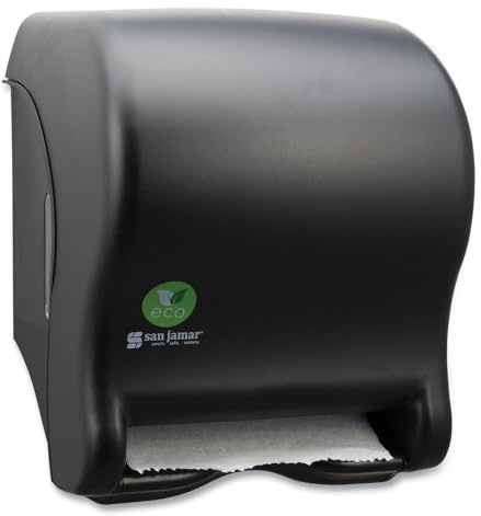 San Jamar ecoLogic Tear-N-Dry Elektronischer Papierhandtuchspender aus recyceltem Kunststoff, batteriebetriebener Handtuchspender, Wandspender für Zuhause und Geschäft, 25,4 cm Rollen, Schwarz