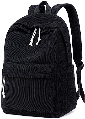 BTOOP Schulrucksack für Teenager, groß, aus Kord, Büchertasche, leicht, für Mädchen und Jungen, leger, 17 Zoll (43,2 cm), Laptop-Reisetasche, Schwarz, 17 inch, Classic
