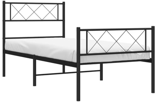 vidaXL Bettgestell, Bettrahmen mit Kopfteil Fußteil, Metallbett Bett mit Lattenrost, Einzelbett Gästebett Schlafzimmer, Metall Schwarz 80x200cm