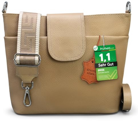 Brise Art ELLIE Damen Umhängetasche Echtleder Handgefertigt Crossbody Bag | [Test SEHR GUT, Note 1.1], Echtes Leder, Schultertasche mit Ledergurt & wahlweise gemustertem Riemen, 6 Fächer, Made in Italy