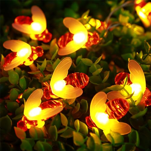Wishstar Guirlande Lumineuse Solaire abeilles, 7m 50LED guirlande lumineuse exterieure solaire, lampe solaire exterieur decorative Étanche, decoration jardin exterieur pour pelouse, fête d'été