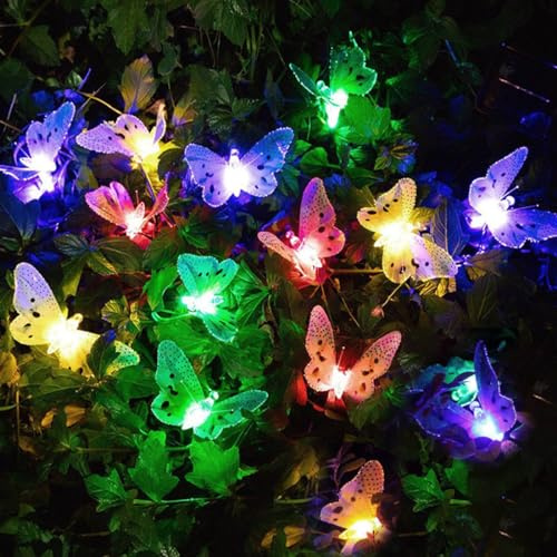 Wishstar 5M 20 LED Solar Lichterkette aussen, Schmetterlingen Bunt lichterkette outdoor, 8 Modi wasserdichte Schmetterlingen lichterketten für Sommer Garten, Bäume, Terrasse, Hochzeiten, Partys.