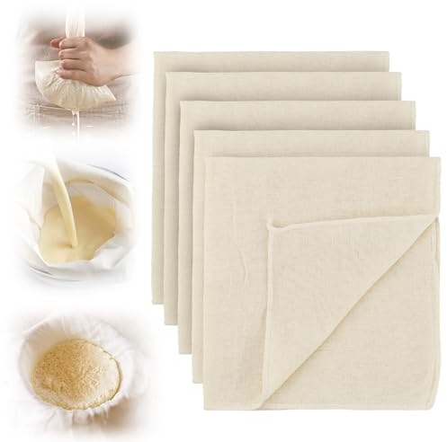LPZMPZ 5 Stück Passiertuch Wiederverwendbar Käsetuch Beige Ungebleichte Baumwolle Seihtuch 50x50cm Cheesecloth aus Baumwolle Filtertuch für Hausgemachten Käse, Marmelade, Nussmilch, Obstsaf